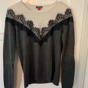 Vince Camuto - White/grey sweater with black lace
